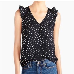 J Crew sleeveless black with gold polka dot v neck Sz 10